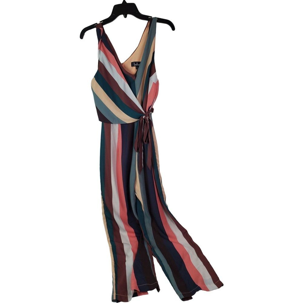 NWT Lulu's Striped Sleeveless Jumpsuit Wrap Front Style 66931